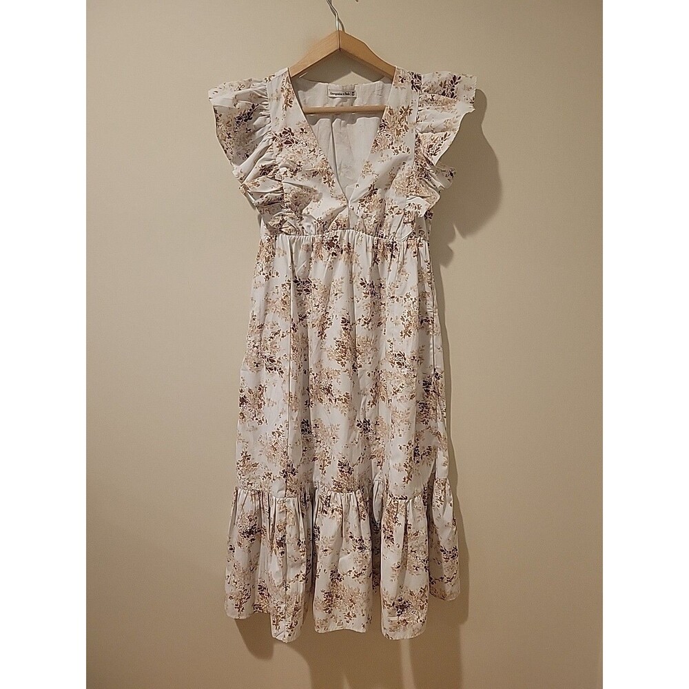 Abercrombie & Fitch Floral Flutter Sleeve Tiered Boho Babydoll Midi Dress Sz MP